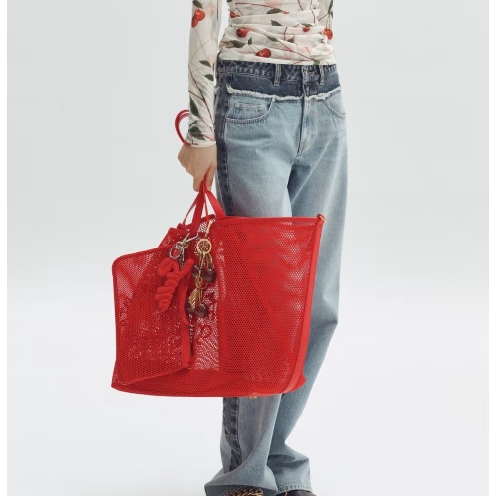 Stella McCartney x H&M Logo Mesh Tote Bag Red Shopper with Pouch NEW